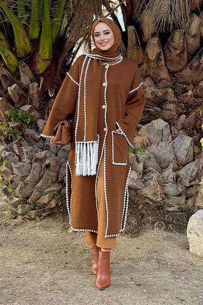 Bym Fashion Taba Knitwear Ζακέτα με Σκουφάκι - Μοντέλο 12156