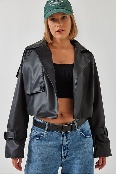 Bianco Lucci Women's Aller Detail Crop Leather Jacket 2607 60351263