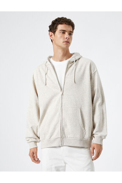 Koton Φούτερ με φερμουάρ μεγάλου μεγέθους με κουκούλα και τσέπη με λεπτομερή τυπωμένη κορδέλα ετικέτας