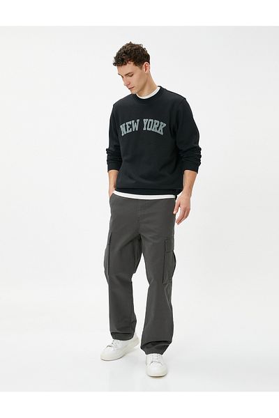 Koton College Sweatshirt City Printed Crew Neck Long Sleeve Raised
