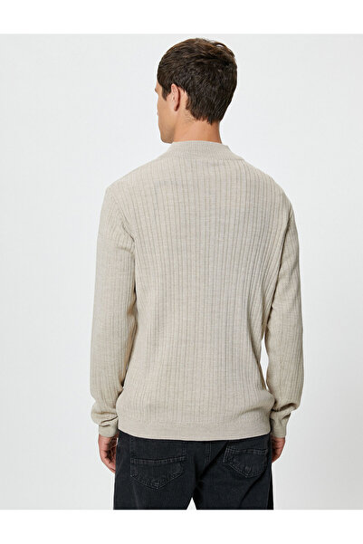 Koton Half Zipper Sweater High Collar Textured Long Sleeve