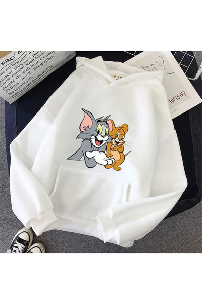 bellanova - Unisex Yeni Sezon Pamuklu Kapşonlu sweatshirt  tom and jerry swet...