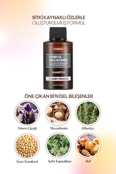 Kundal Kırılma Karşıtı Besleyici Bakım Şampuanı KUNDAL Honey & Macadamia Nature Shampoo 100ml Baby Powder