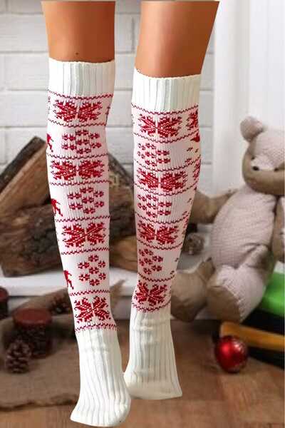 Trenderrs Women's New Year's Themed Snowflake Patterned Knee High Socks