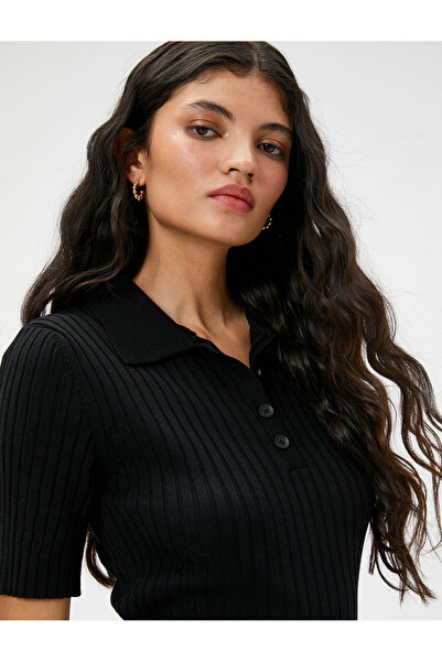 Koton Tricoturi cu gât polo Pulover Cu nasturi Mâneci scurte Cașmir Texturat