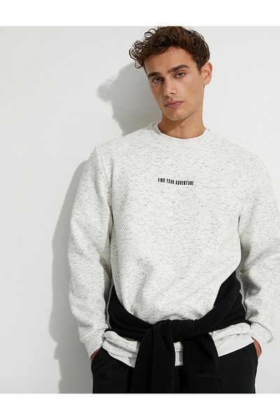 Koton Slogan Embroidered Sweat Crew Neck Melted Textured