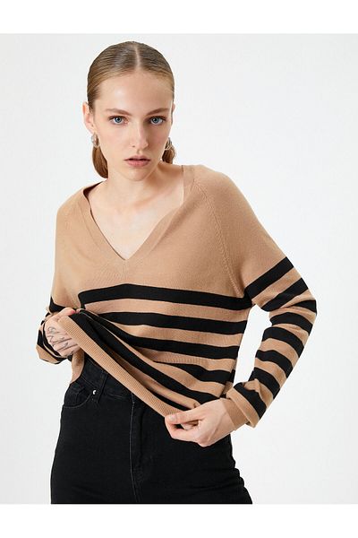 Koton Knitwear Sweater V-Neck Long Sleeve Viscose Blend