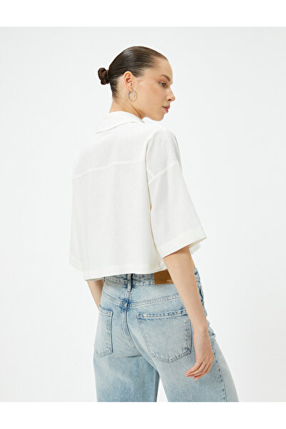 Koton Crop vászon ing könyök méretű, rövid ujjú zsebes, kényelmes viselet