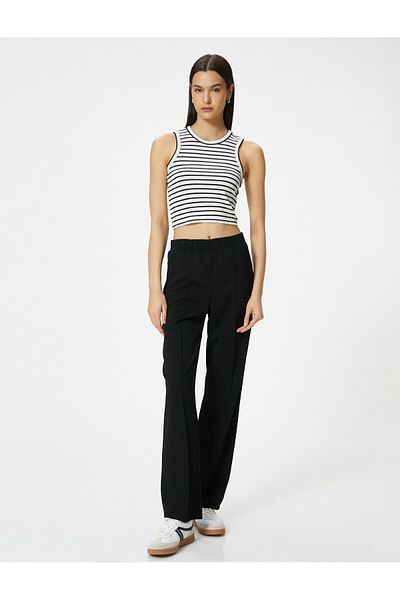 Koton Pantaloni cu talie elastică, cu picior drept, tăiat relaxat, cu nervuri