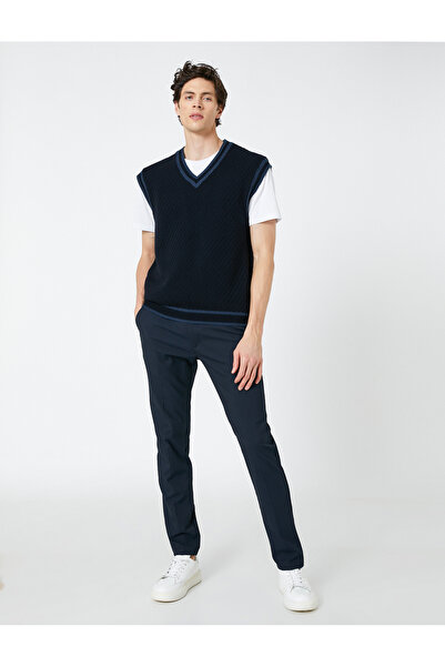 Koton V-Neck Knitted Sweater Sleeveless Textured