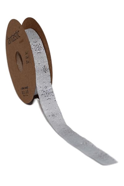 DM ONLINE Silvery Silver Ribbon with Christmas Snowflake Pattern 16mm X 10m