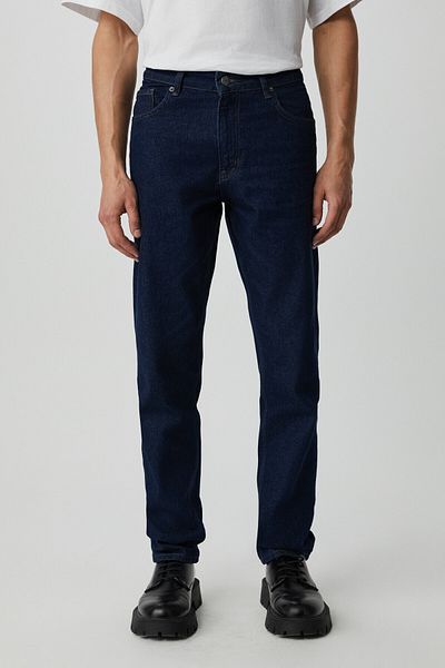 GRIMELANGE Bruno Mens - Relaxed Fit Thick Textured Washed Magic Denim Jeans Dark Blue
