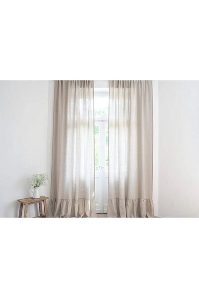 Sister Home Design Ruffled Natural Vintage Linen Curtain (En X Boy)-Single Sash-Without Pleat