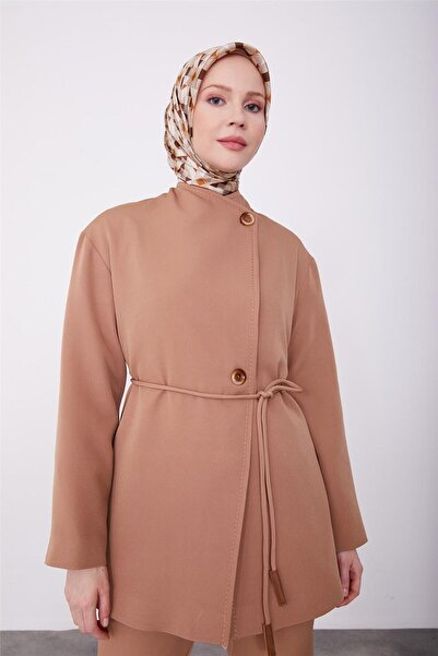 Armine Asymmetrical Front Trousers Suit, 23K6734 Almond Model