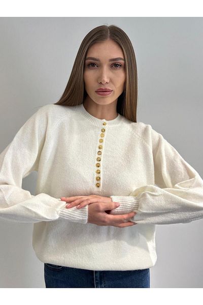 ossons Pulover de damă, cu guler cu nasturi, cu textura moale