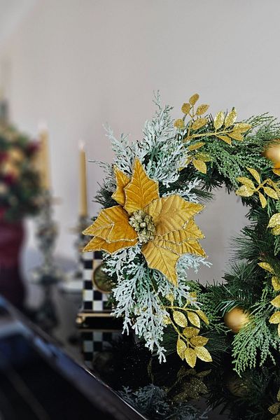 Ella's Design Studio Yellow Velvet Ponsetya Pique Floral Door Wreath - New Home & Year Gift