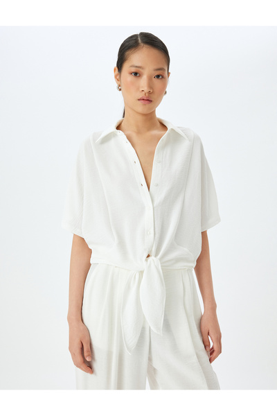 Koton Classic Lapel Front Tie Detail Short Sleeve Shirt