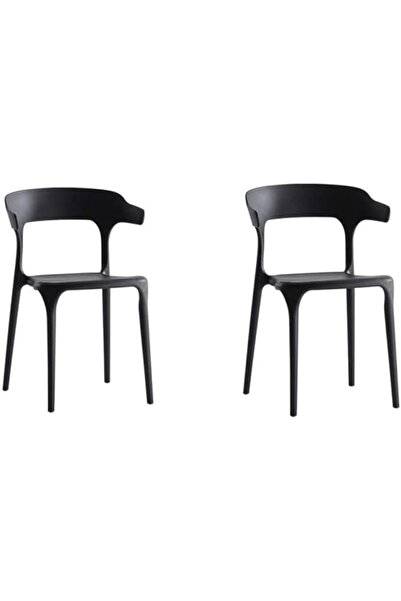 Mahmayi HYPP-04 كرسي طعام PP Stack Horn، مجموعة من 2 باللون الأسود للمنزل وال...