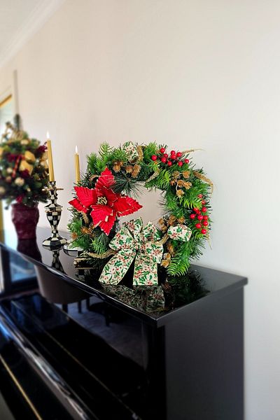 Ella's Design Studio Red Velvet Pique Floral Door Wreath - New Year and New Home Gift