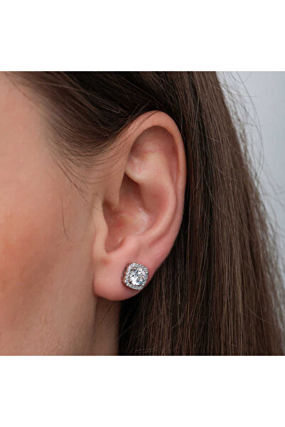 KOVAC Gümüş Kare Montür Pırlanta Çivilii Modeli Küpe