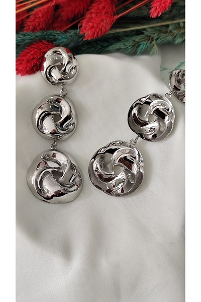 İPAR AKSESUAR Triple Insignia Ring Metal Silver Earring