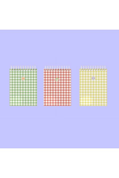 riyaz Gingham Set of 3 - Spiral Wire Note Holder, No Line, A6 Size