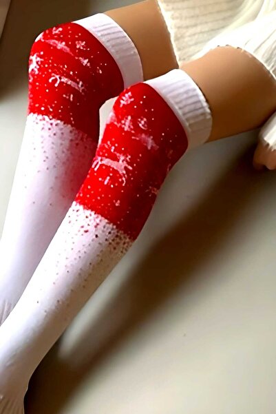 Uniquetrenders Kadın Yeni Yıl Temalı Geyik Desenli Diz Üstü Çorap