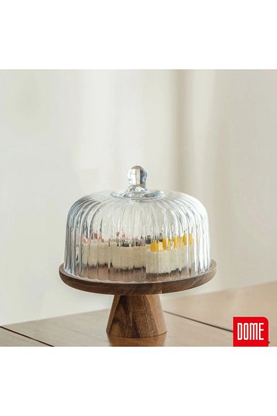 MİEN Mien Acacia and Glass Optical Model Small Stand Cake Stand