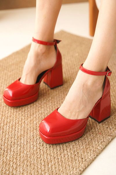 GOFFSHOES Red Patent Leather Gander Platform Women's Heeled Shoes