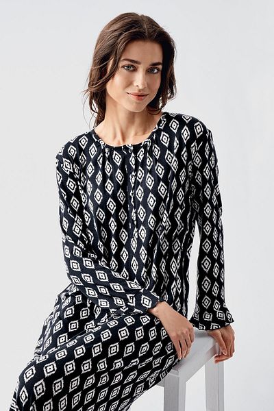 Artış Long Sleeve Buttoned Print Viscous Stretchy Nightgown