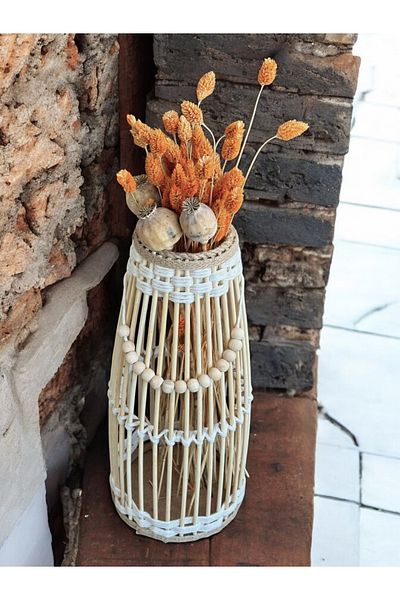 DEKOLOBİ Βάζο Bamboo Stick / Βάζο Princess από φυσικό ξύλο / Διακοσμητική γλάστρα μπαμπού (38 CM)
