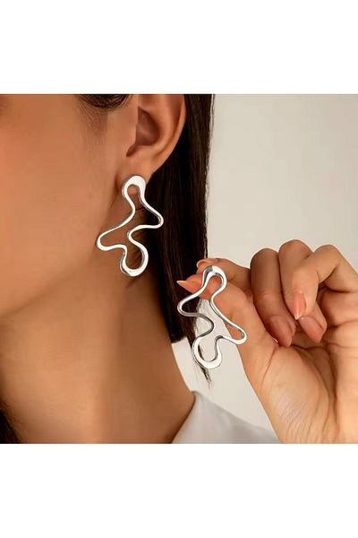 YASİN TOPÇU Steel Silver Design Silver Color Earrings
