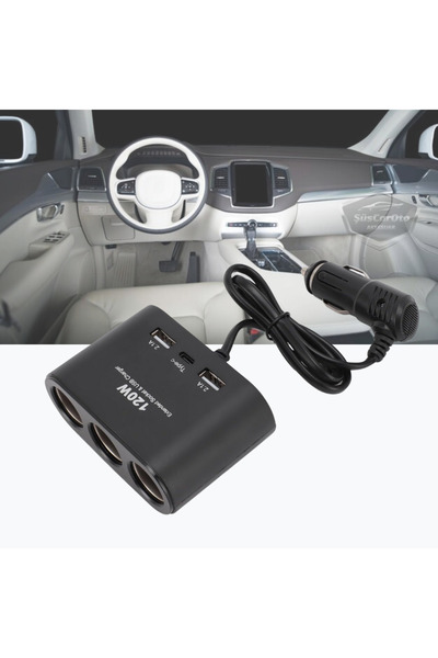 ŞüsCarOto Aksesuar 3 lü Çakmak Soketi 120W Çakmaklık Çoğaltıcı 2 Usb 1 Type-c...
