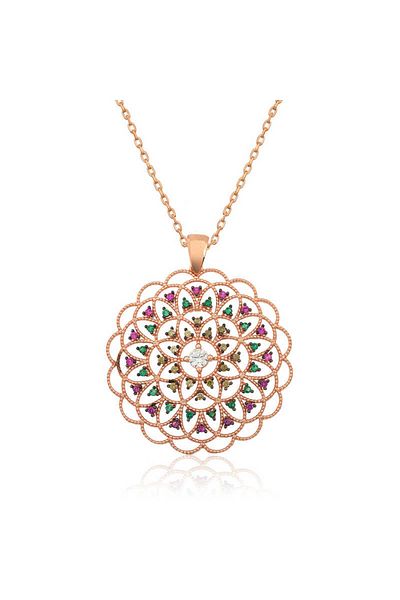 ECOME Silver Rose Geometric Patterned Locket Necklace