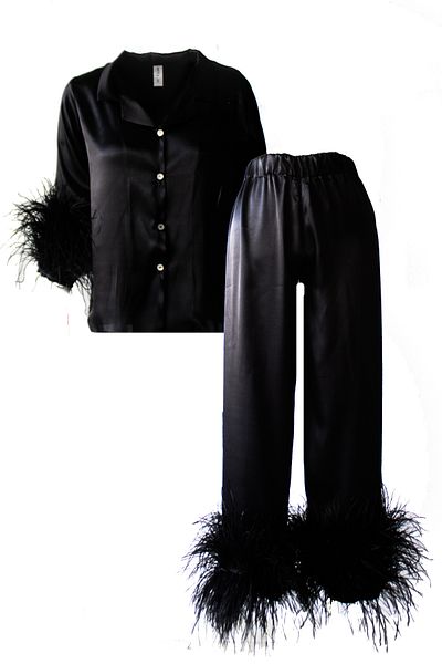 Mita Concept Black Camel Bird Feather Shirt-Pant Suit