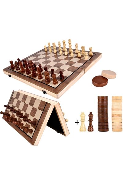 Arabest Magnetic Wooden 2-in-1 Chess and Checkers Set,Folding Board with Extr...