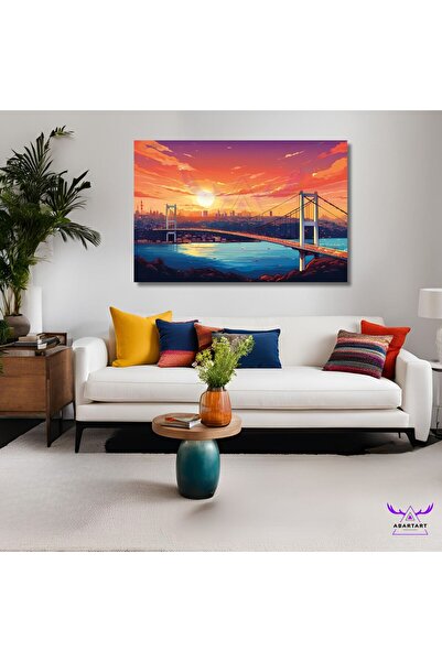 abartart Tekli Yatay Kanvas Modern Günbatımı İstanbul Boğaz Manzarası Tablosu