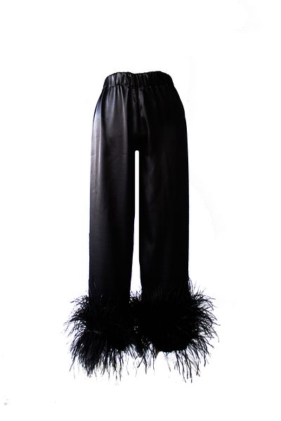 Mita Concept Black Camel Bird Feather Shirt-Pant Suit