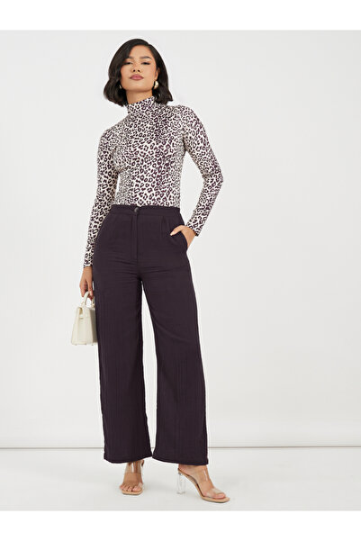 Styli High Rise Wide Leg Textured Trousers