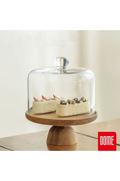 MİEN Mien Acacia&Glass Flat Model Standing Cake Stand Medium Size