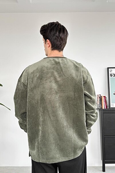 HAFKAGİYİM Haki Fitilli Kadife Basic Sweat