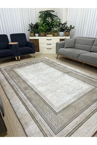 ALLGELSİN 6m2 Meter Square Washable Carpet Cover - 200x300cm, Elastic Bottom, Modern Striped