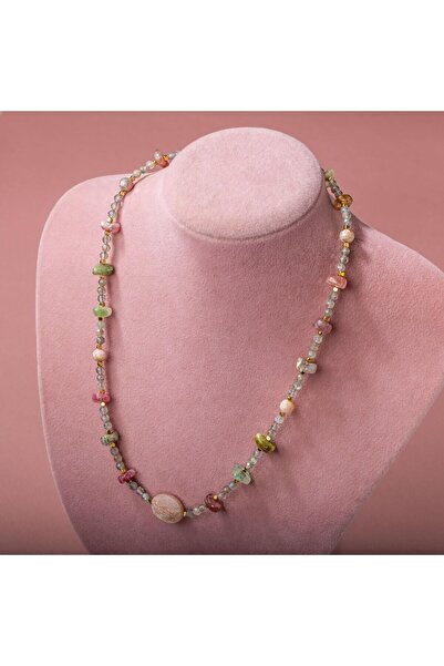 OSMANLI DOĞAL TAŞ Labradorit-renkli Turmalin-güneş Taşı-pembe Opal Doğal Taş Kolye