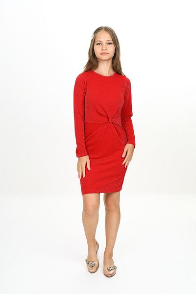 Trend Baby Kids Red Girl's Evening Dress - Shimmering and Twisted Dress 11-16 Years