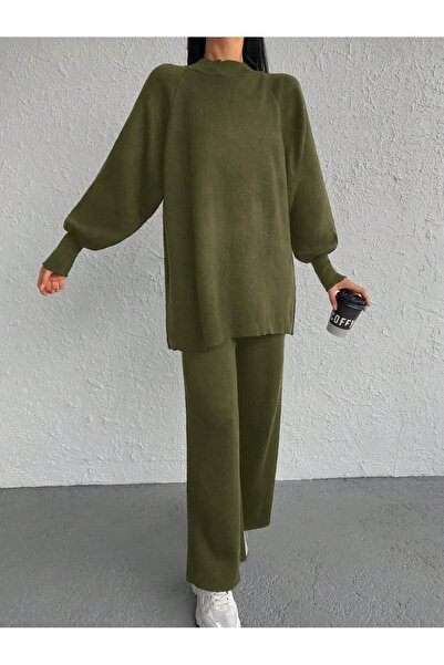TUMA Khaki Colored Basic Balloon Sleeve Knitwear Set