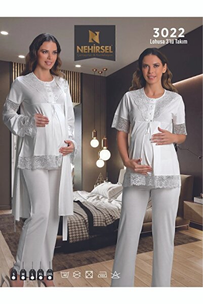 BirolGaye 3-Piece Pajamas and Dressing Gowns Set for Pregnant and Maternity - Tk
