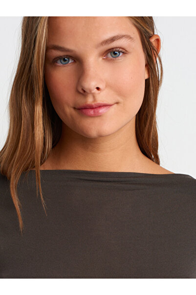 Dilvin 31431 Ασύμμετρη μακρυμάνικη μπάλα-σκούρο καφέ