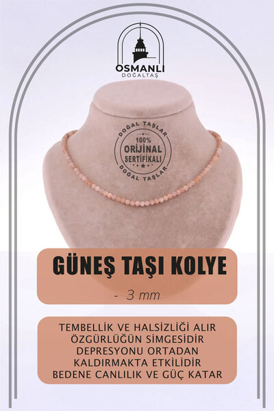 OSMANLI DOĞAL TAŞ Sertifikalı Güneş Taşı Doğal Taş Kolye 3 Mm