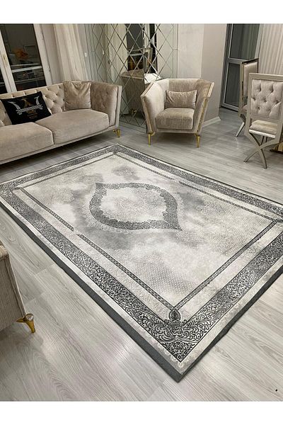 ALLGELSİN 6m2 Meter Square Washable Carpet Cover - 200x300cm, Elastic Bottom, Modern Striped