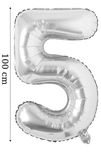 ikm balon Foil Helium Balloon Number 5 - 100 cm 40" Silver Color - Age 5 Balloon